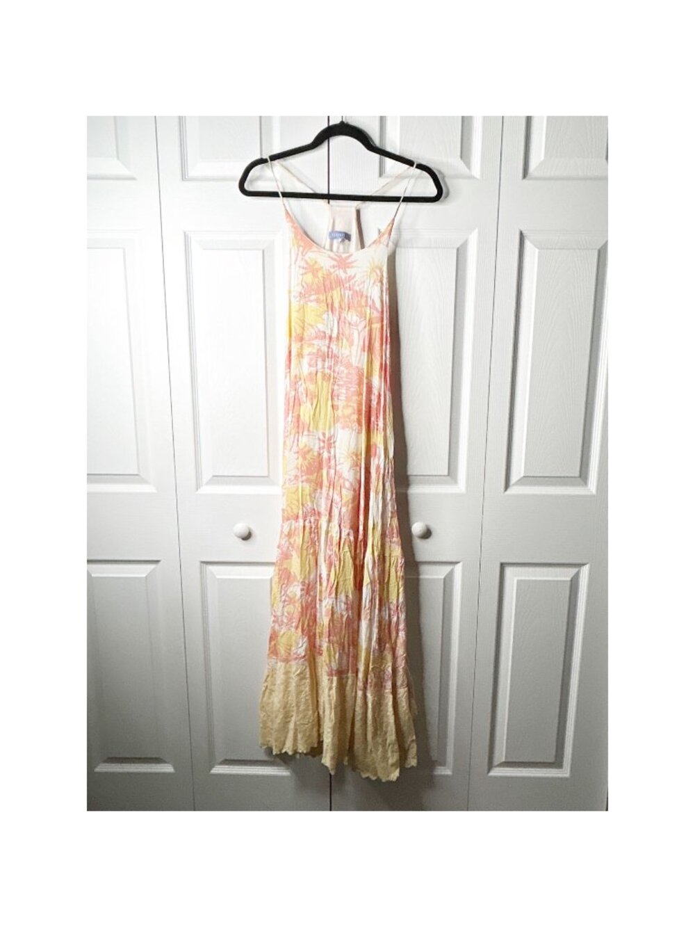 Paradised Aida White Pink Tropical Eyelet Hem Maxi Dress Women's Size Small S